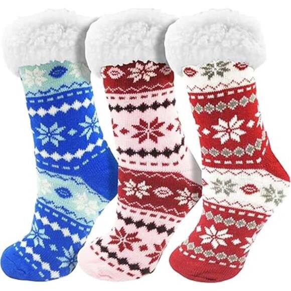 Fuzzy Fluffy Slipper Socks, 3 Pairs Womens Sherpa Non Slip Plush Comfy Cozy - Picture 7 of 7